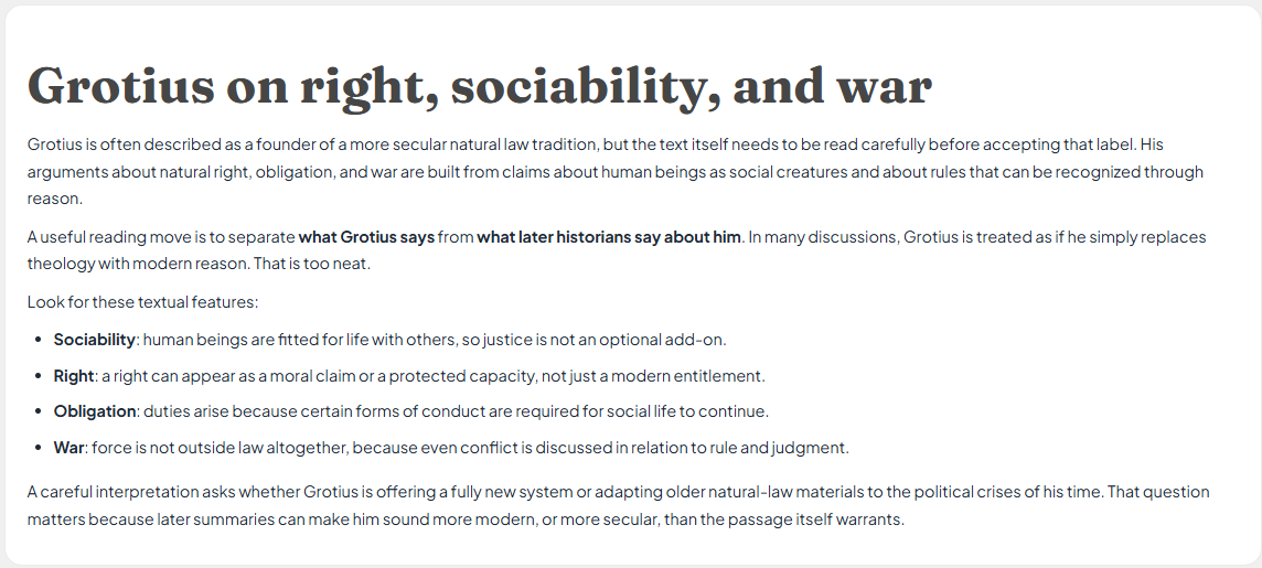 Grotius on right, sociability, and war: natural right, obligation, and conflict as claims about human sociability and reason